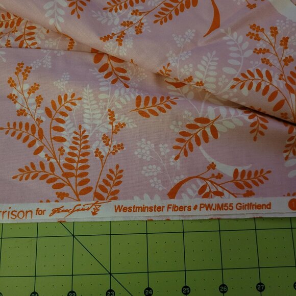 2 Yards Power Pop Fabric Jenean Morrison Pink with Orange Leaves Girlfriend PMJM - Picture 3 of 5